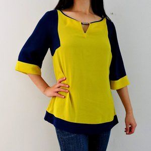 Banana Republic Bright Yellow/Blue Colour-Block Loose Fitting Blouse, Size S